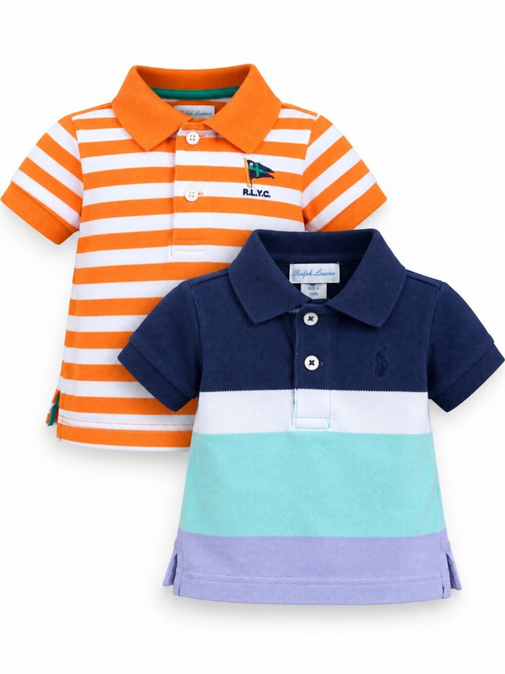 Vintage RALPH LAUREN 2 Piece 3 Month Polo Bundle Stripes - Orange and Blue